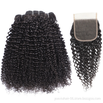 Wholesale Malaysian Kinky Curly Raw Unprocessed 100% Virgin Hair With Middle Part Silk Base Lace Closure